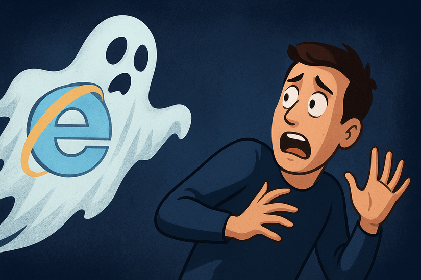 Το φάντασμα του Internet Explorer κυνηγάει έναν φοβισμένο άνθρωπο.
