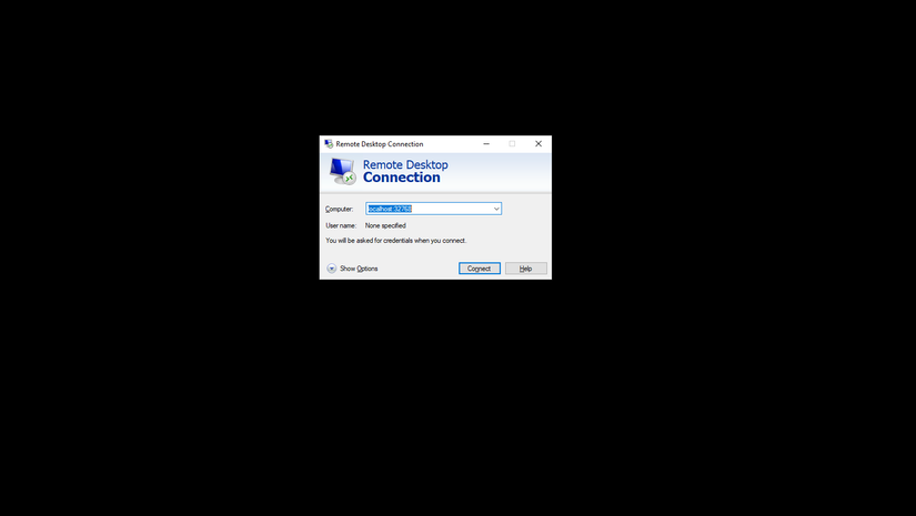 Το παράθυρο διαλόγου των Windows Remote Desktop Connection